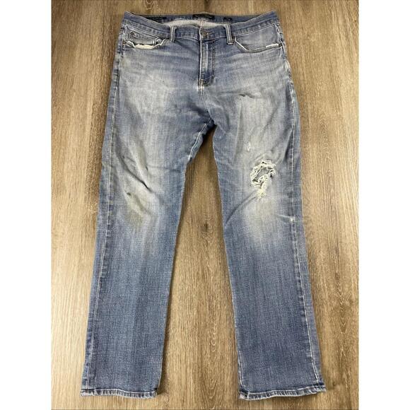 Lucky Brand Jeans 410 Athletic Slim Distressed Blue Medium Wash Men's 34 X 30 - Picture 2 of 9